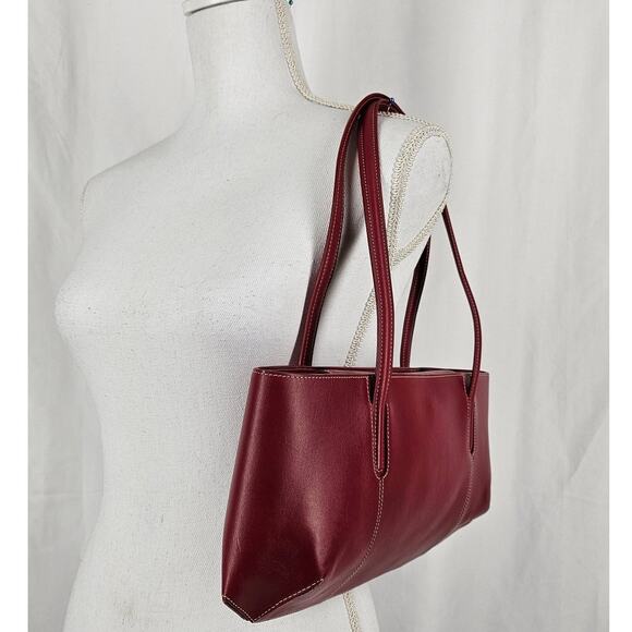 LANCEL WOMEN'S RED LEATHER - CREAM LINER TOP HANDLE HANDBAG W/ DUST BAG 15" x 7" - Picture 14 of 16